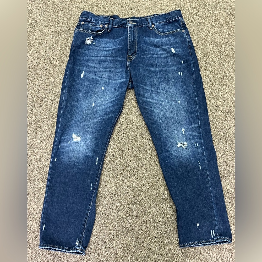 Lucky Brand Jeans Mens 38x30 Blue 410 Athletic Slim Denim Distressed Dark Wash